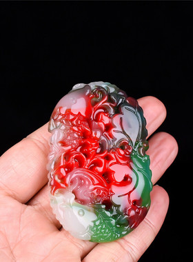 青峰玉业新疆和田玉鱼挂件把件红黄绿紫玉鱼吊坠鱼如意荷叶项链玉