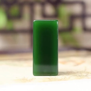 天然新疆和田玉碧玉印章玉料篆刻书法绘画姓名章菠菜绿碧玉手把件