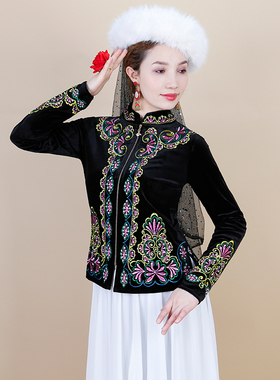 维族舞蹈上衣金丝绒绣花款外套民族风广场舞蹈服新疆舞演出服上衣