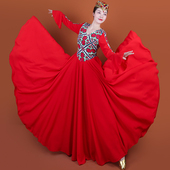 女款 新款 高档新疆舞连衣裙民族风印花大摆裙维吾尔族舞台表演服装