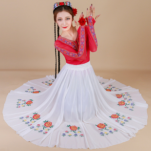 新疆舞蹈服女成人大摆裙演出服半身裙团体舞服维吾尔族艺考生裙子