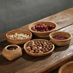 越南藤编收纳面包筐秋藤水果盘子 零食糖果盘果篮茶道零配 包邮