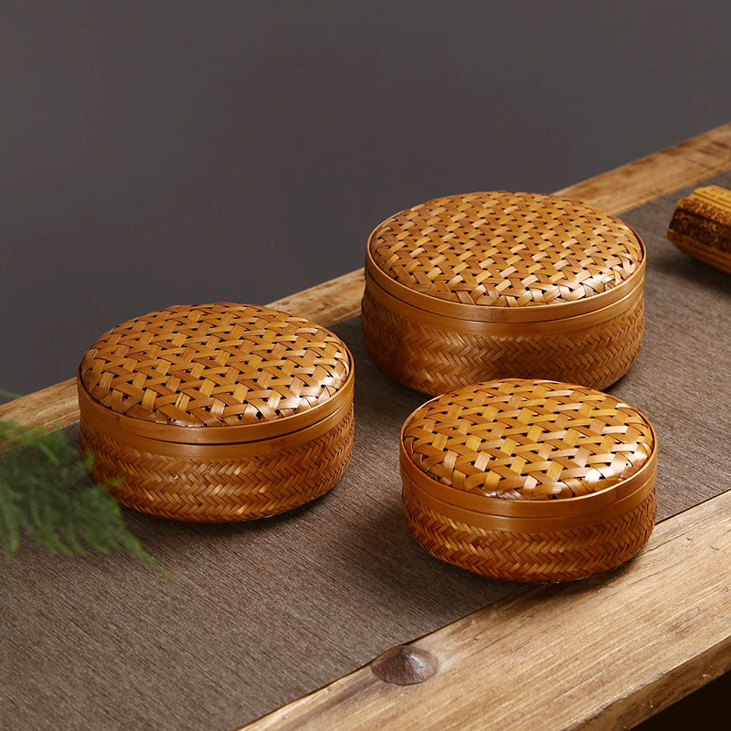 竹编家用防尘带盖收纳盒竹筐