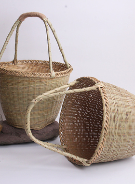 手工竹编篮小竹篮子手提青皮篮收纳篮杭州蓝菜篮水果鸡蛋篮子包邮