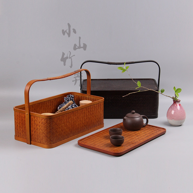 日式竹编提篮仿古食盒便携式茶具收纳箱茶叶盒月饼包装篮旅行盒子