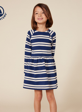 Petitbateau小帆船 秋季童装女童长袖舒适宽松连衣裙A0BER