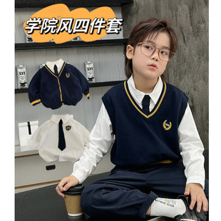 男童英伦学院风套装秋冬季礼服儿童白色衬衫针织背心开衫西裤