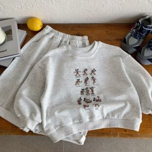 男女童宝宝纯棉毛圈运动套装2026春款儿童卡通连帽卫衣卫裤两件套