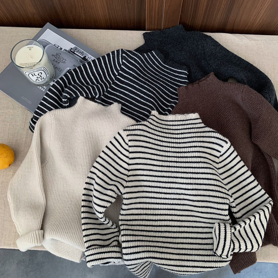 亲肤弹力~儿童打底衫毛衣秋冬季半高领宝宝黑色男女童套头针织衫