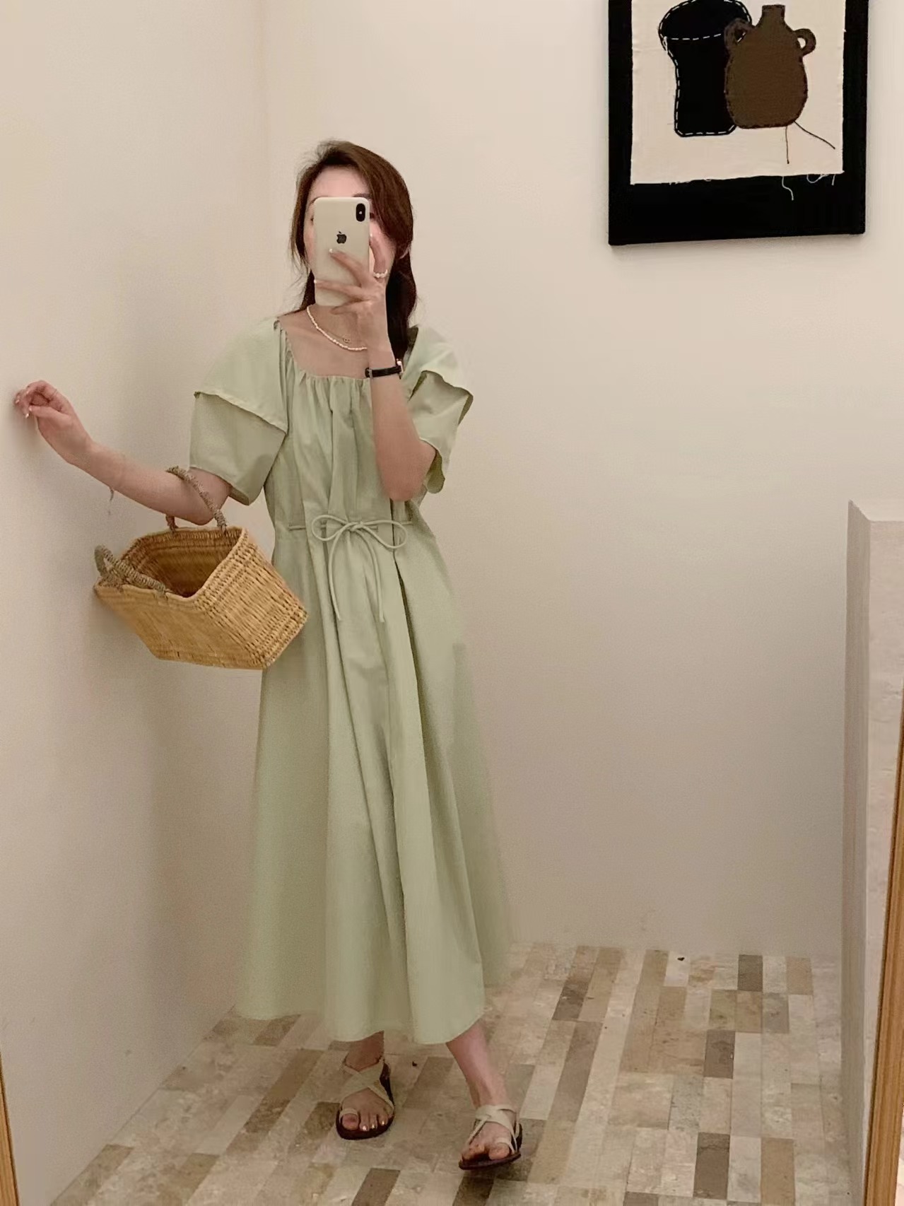 fanyipure双层飞飞袖宽松温柔风系带连衣裙女装夏季宽松长裙子