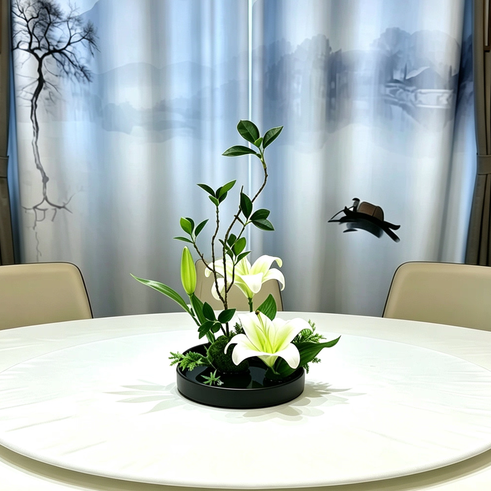 新中式圆餐桌摆花转盘中间装饰花客厅假花摆件花艺客房盆景花柜台