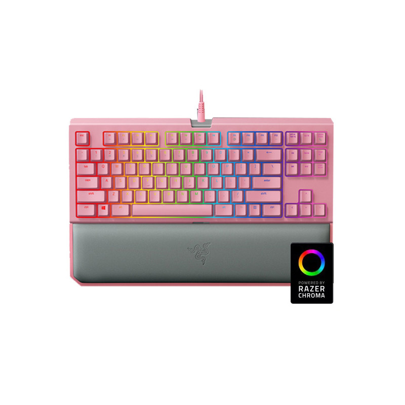Razer雷蛇黑寡妇蜘蛛竞技幻彩版V2粉晶游戏电竞机械键盘吸附腕托