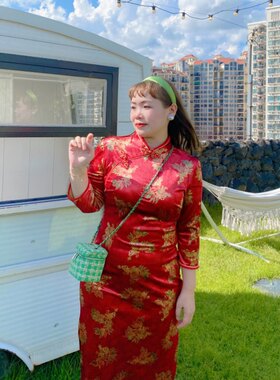 大码日常回门改良式旗袍中式风