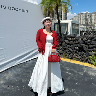 精灵家微胖大码女装2025秋胖mm显瘦白色吊带裙针织开衫套装两件套