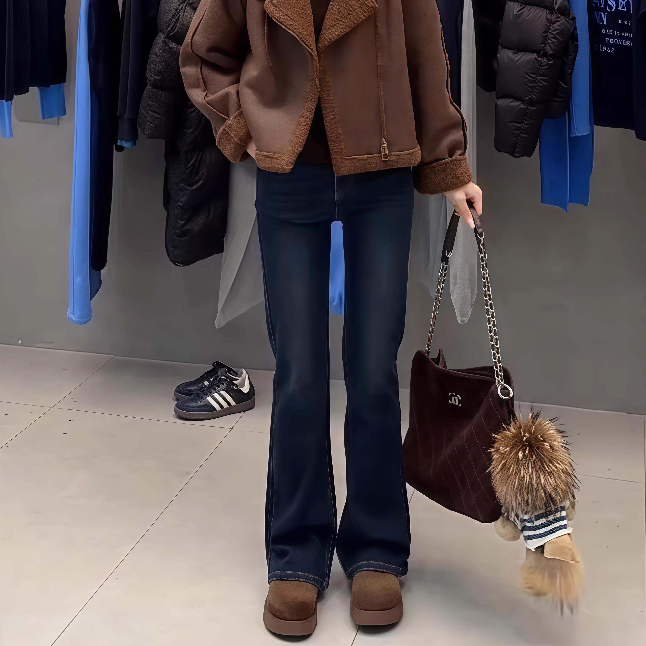 大码牛仔裤高腰显瘦弹力修身