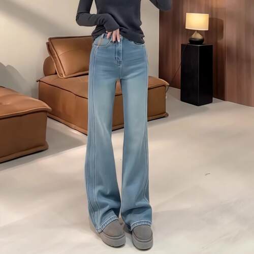 大码女2025新款显瘦直筒牛仔长裤