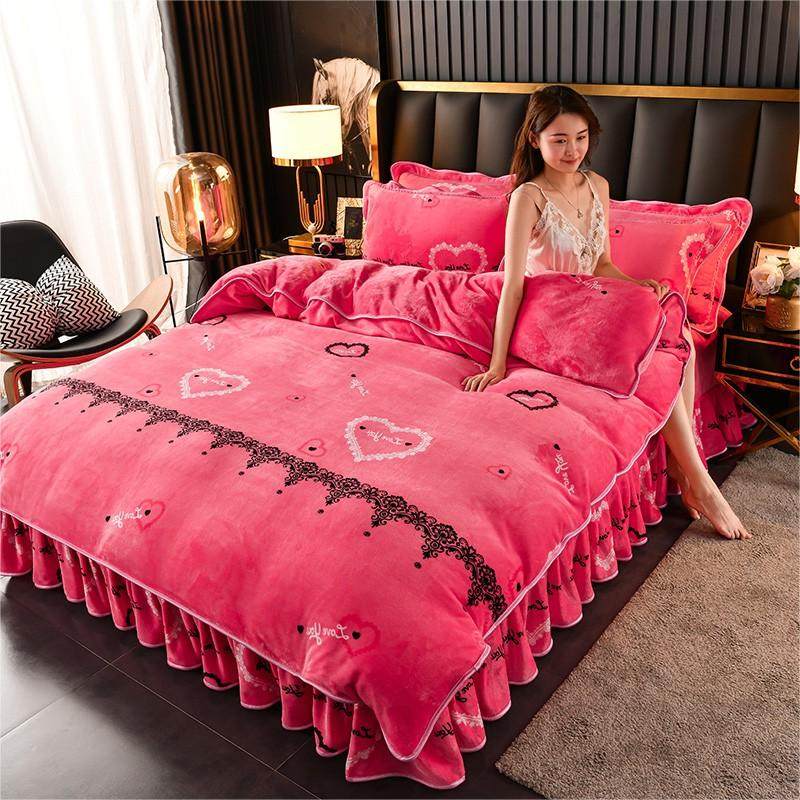 冬季加厚保暖金貂牛奶绒四件套珊瑚绒被套床单法兰绒床上三件套