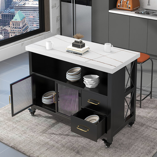 滕喆家用厨房岛台餐桌一体储物柜