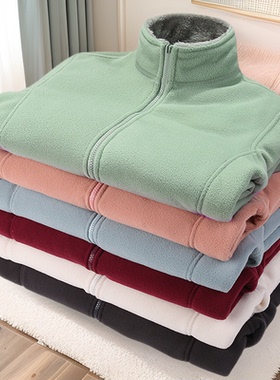 抓绒衣情侣双面穿摇粒绒外套男珊瑚绒卫衣女加绒加厚保暖中老年