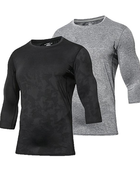 速干T恤男款夏季宽松欧美七分袖篮球T恤户外运动T恤快干薄款