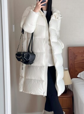 网红鹅绒超轻章鱼帽云朵泡芙羽绒服女长款过膝到脚踝加厚保暖鸭绒