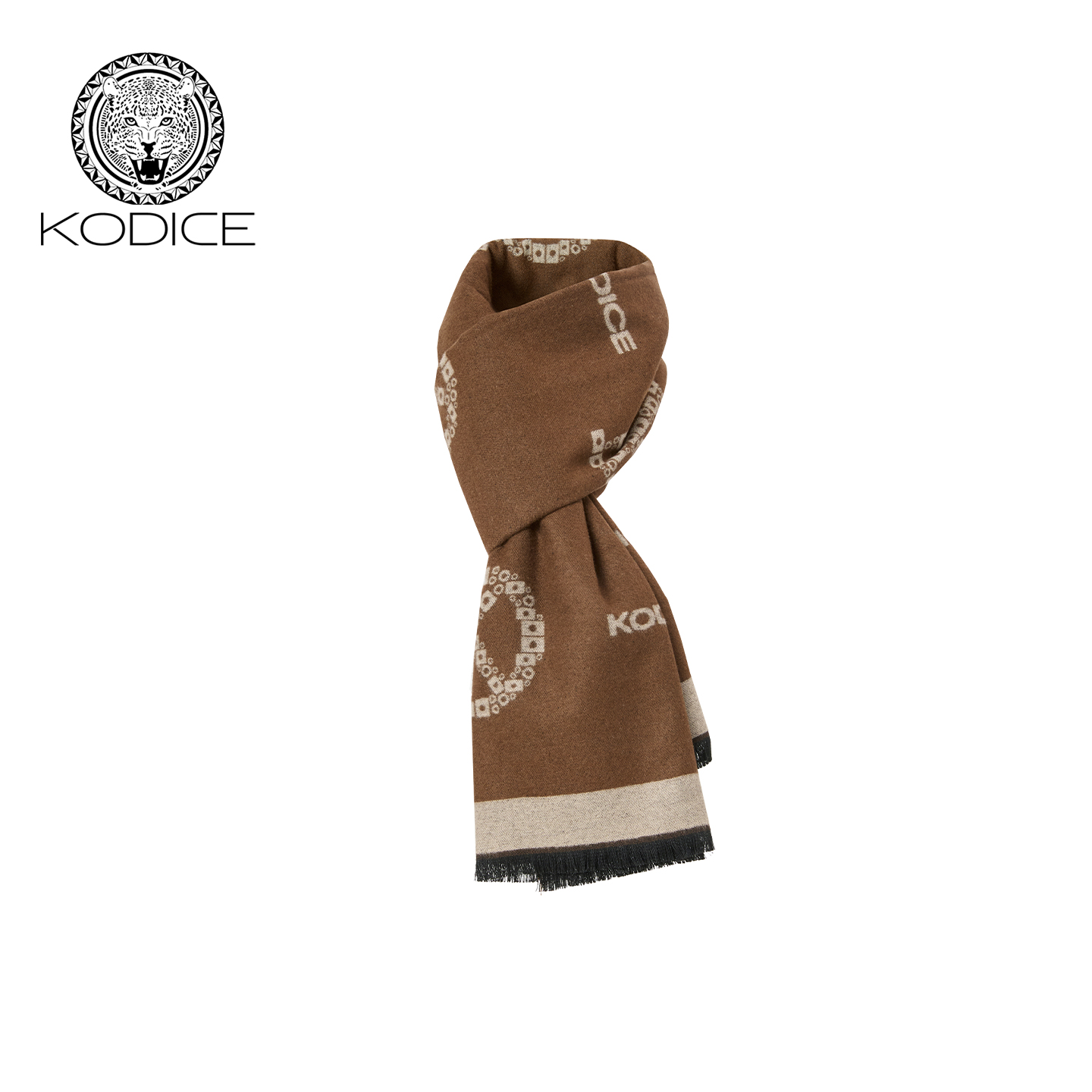 kodice驼色印花绒感流苏围巾