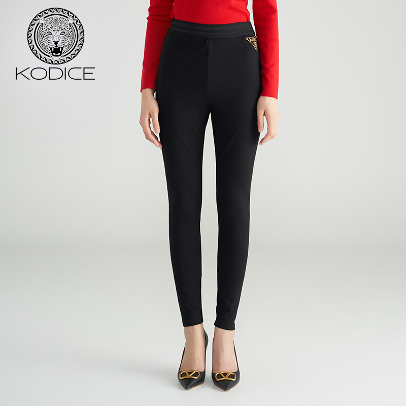 KD黑色弹力点钻长裤简约