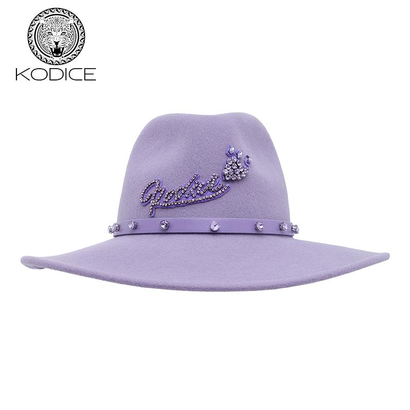 KODICE紫色缝钻绵羊毛宽檐帽
