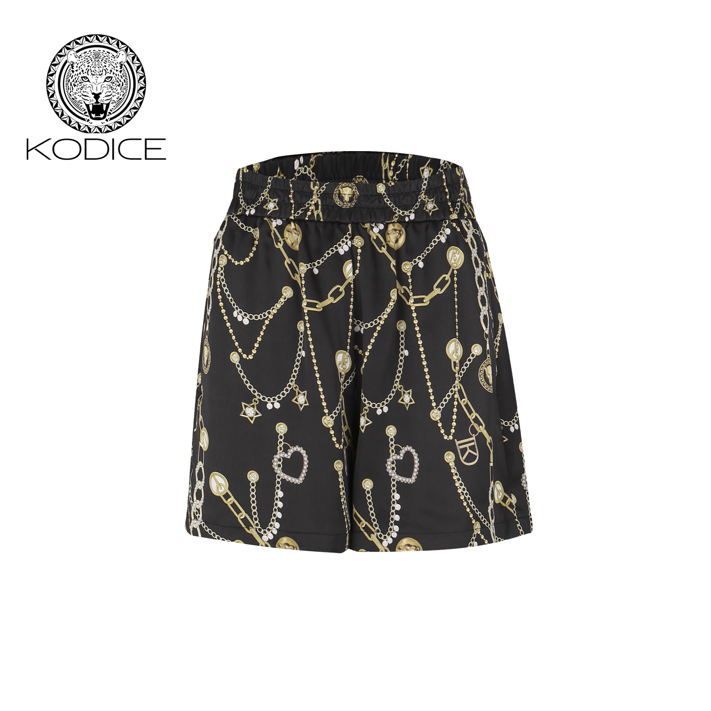 kodice黑色印花松紧腰宽松短裤