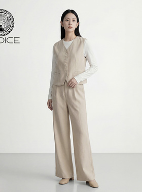 kodice2026春新款V领马甲上衣打底衫直筒裤子三件套装时尚通勤女