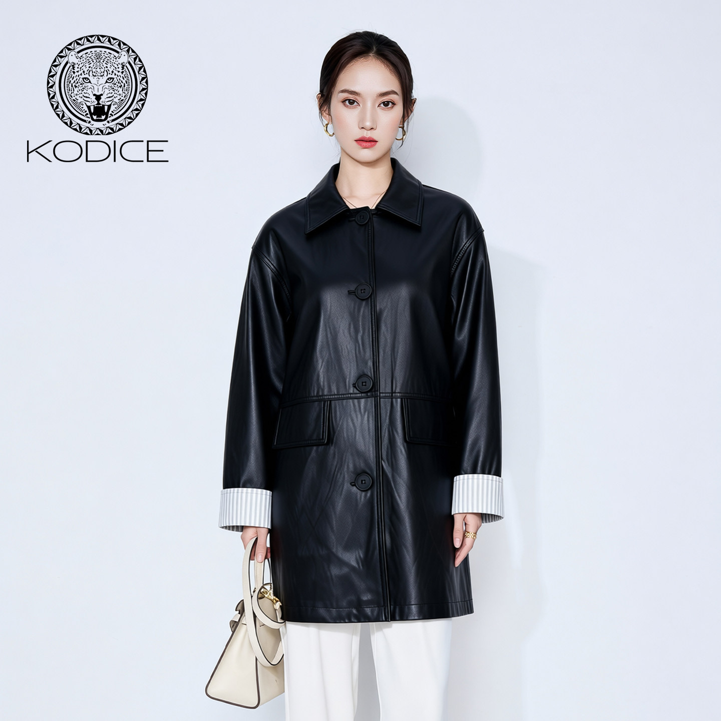 kodice翻领单排扣时尚通勤外套