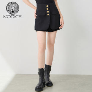 纽扣百搭 裙裤 kodice2024秋冬新品 女黑色绵羊毛混纺高腰A字短裤
