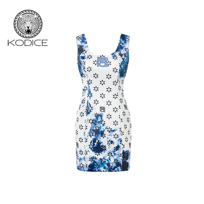 kodice白色印花修身无袖连衣裙