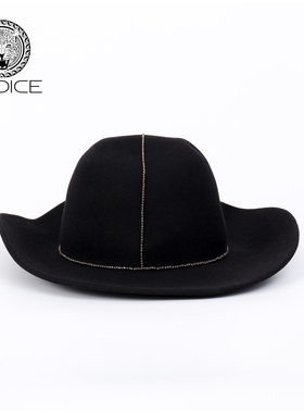 kodice饰品新款黑色绵羊毛帽子镶钻宽檐帽时尚复古流行个性百搭