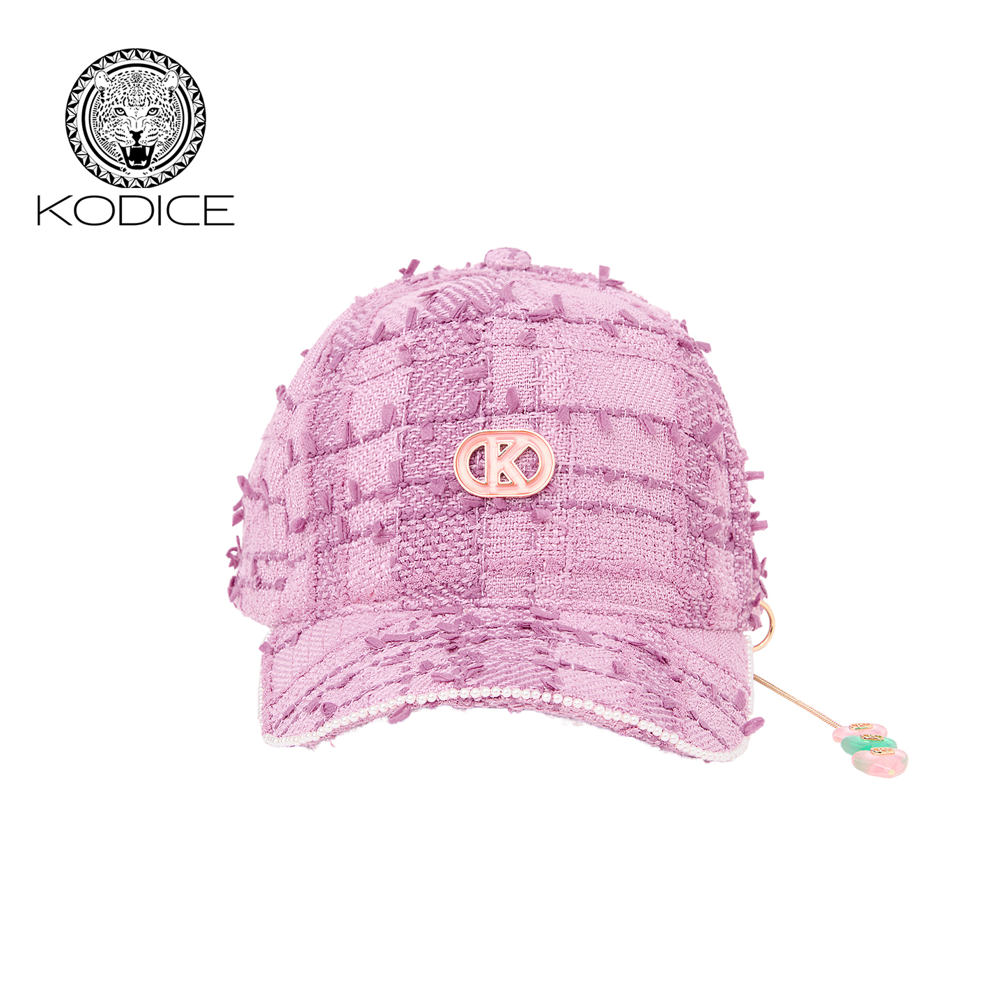 Kodice粉色格子爱心吊坠棒球帽