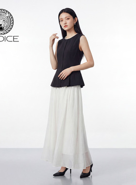 kodice2026春新款黑色钉珠圆领无袖收腰马甲宽松阔腿裤两件套装女