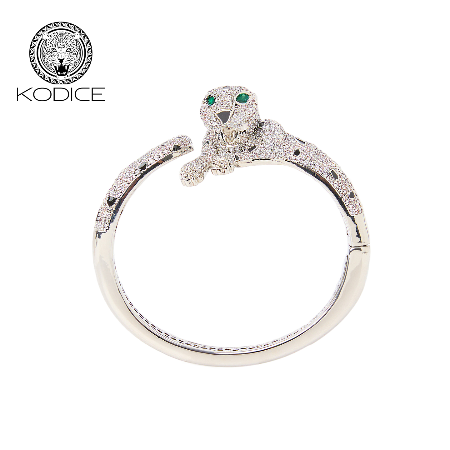 Kodice高级感银色镶钻猎豹手镯