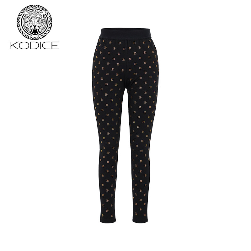 kodice春秋新款女装黑色高腰烫钻小脚裤修身显瘦打底裤子时尚百搭