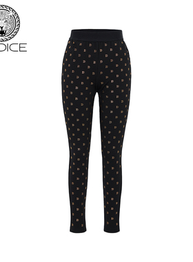 kodice春秋新款女装黑色高腰烫钻小脚裤修身显瘦打底裤子时尚百搭