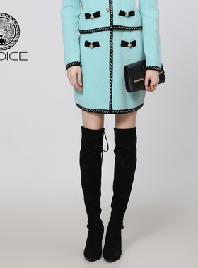 秋冬新款kodice绿色小香风针织半身裙半裙子A摆短裙时尚百搭法式