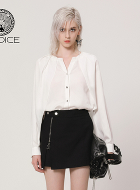 kodice春秋新款白色莱赛尔衬衫V领单排扣衬衣上衣长袖女装时尚