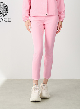 kodice秋冬新品女装粉色修身小脚休闲裤运动裤子长裤印花百搭时尚