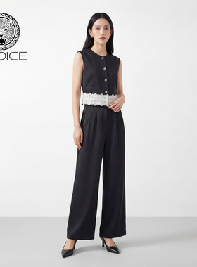 kodice2026春新款气质马甲拼接蕾丝直筒裤子长裤两件套装时尚通勤