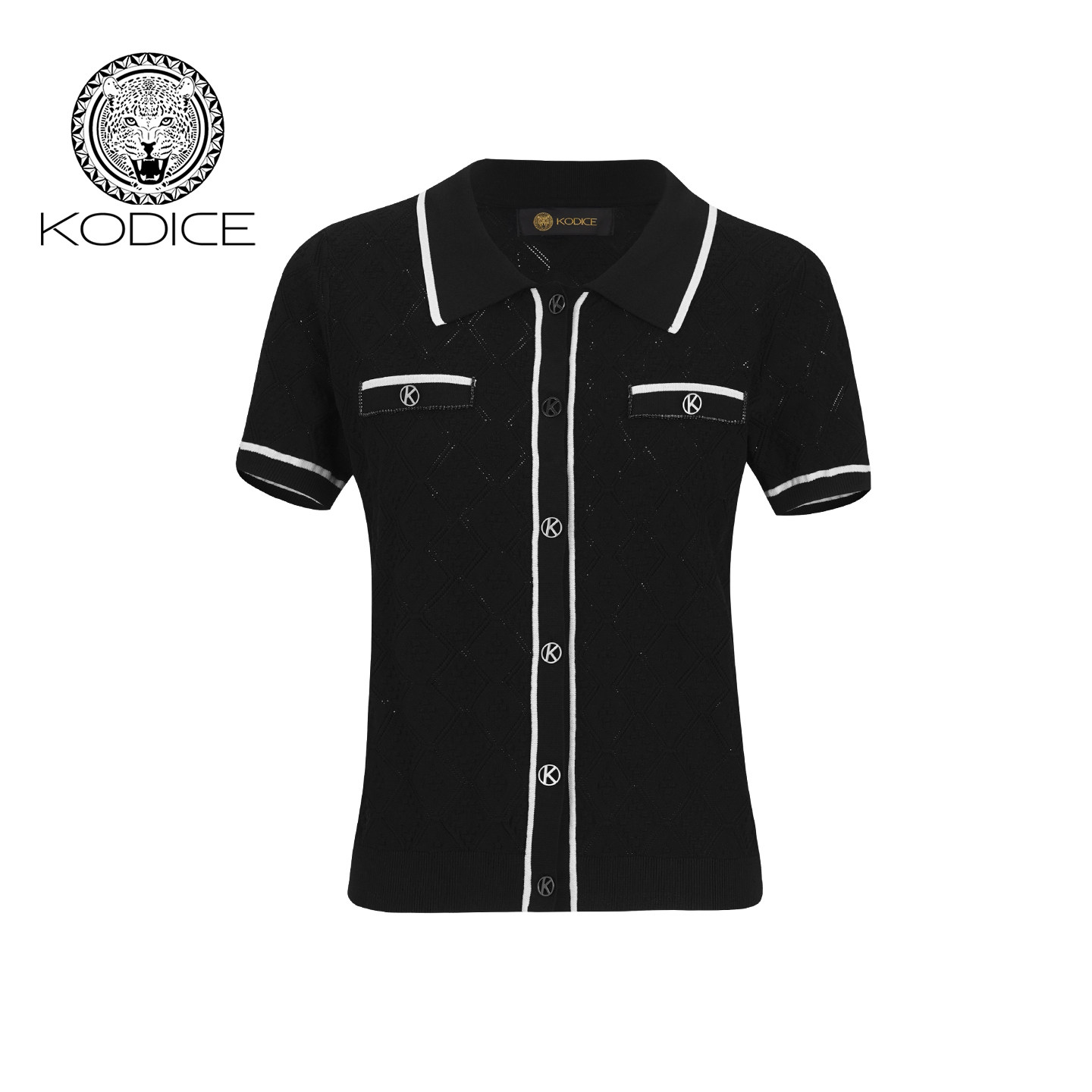 kodice黑色提花短袖针织开衫