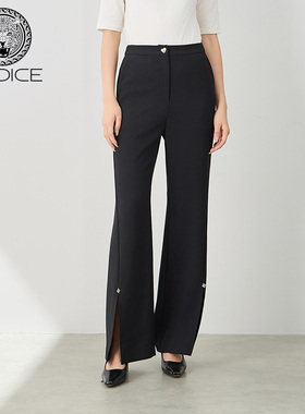 kodice秋冬新品女装黑色微喇裤修身长裤子西裤开叉通勤百搭时尚
