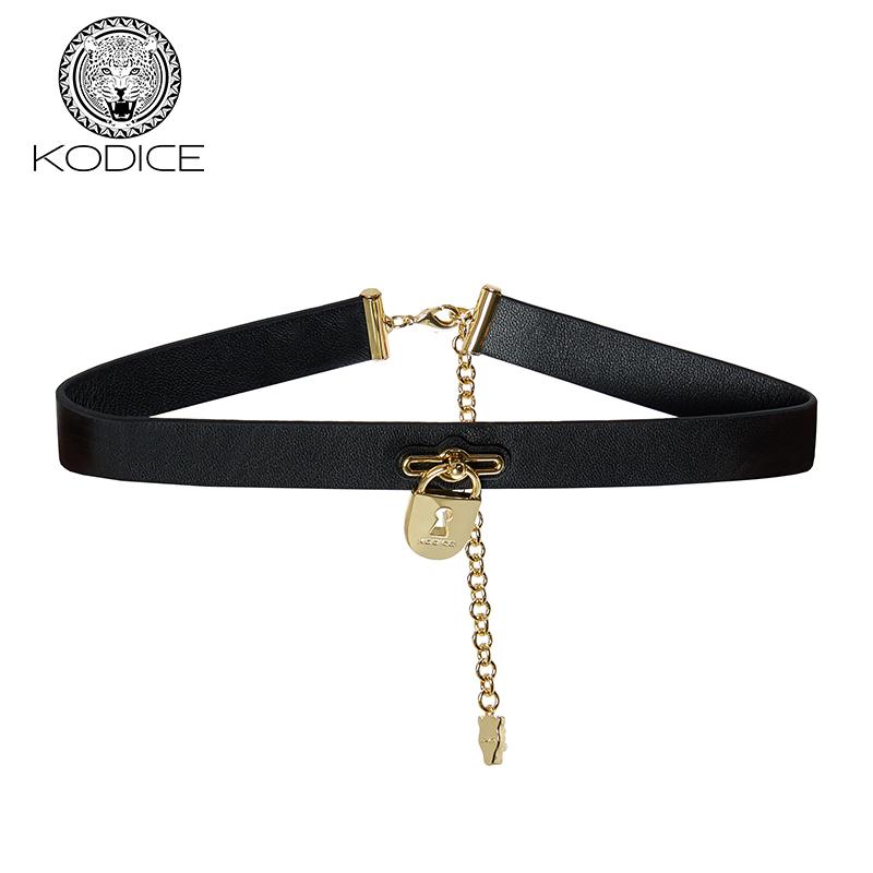 KODICE黑色羊皮革门锁吊坠项链