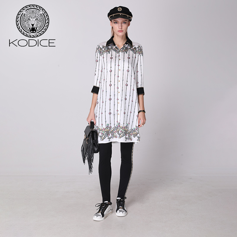 时尚KODICE翻领印花连衣裙