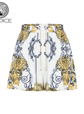 kodice春夏新款黄色印花松紧腰短裤A字链条显瘦百搭时尚流行女装