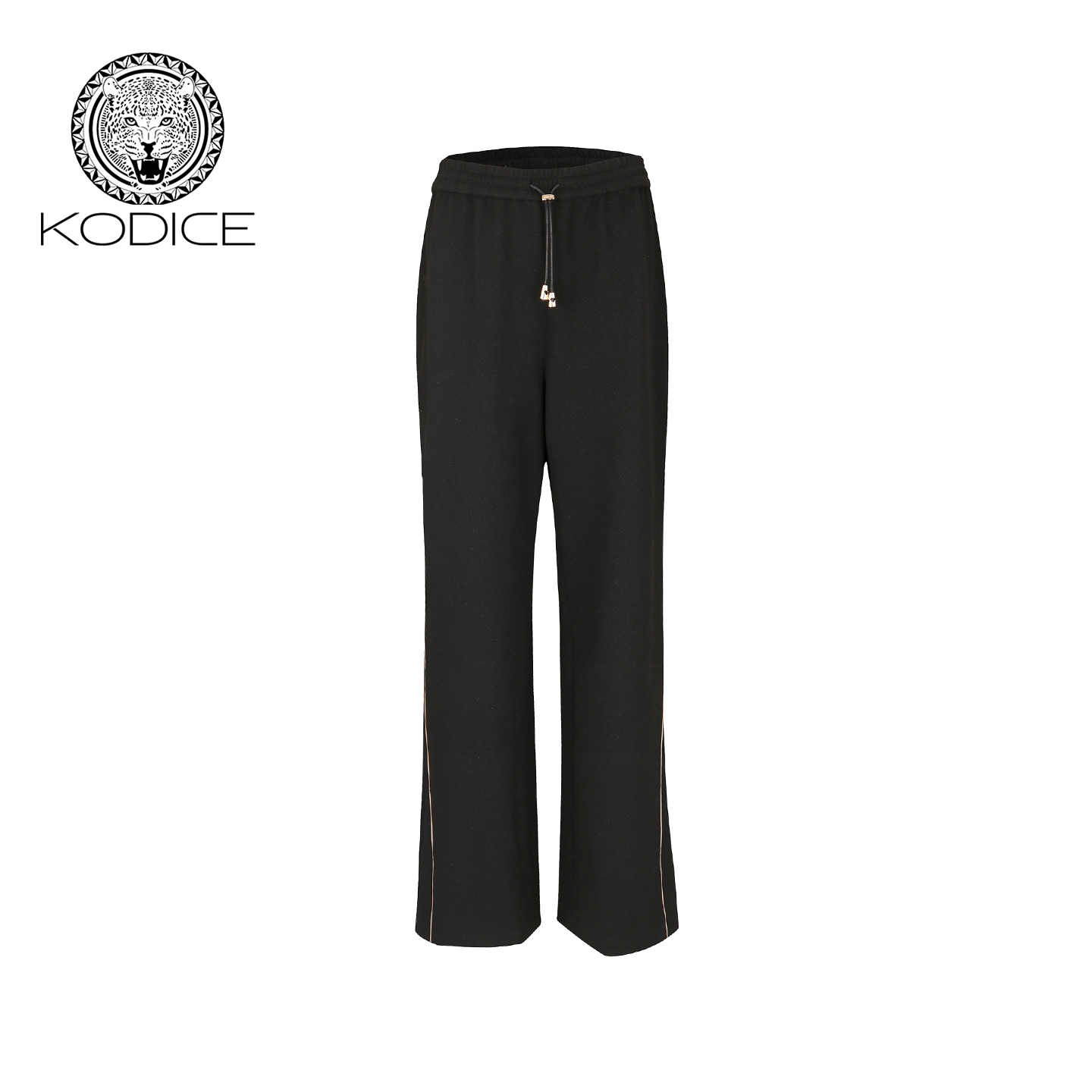 kodice黑色松紧腰直筒阔腿裤