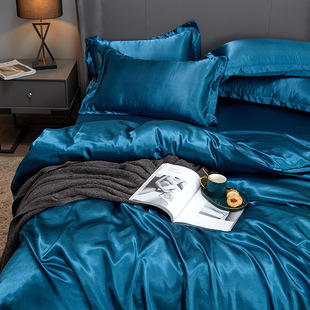 纯色仿真丝床上用品亚马逊跨境欧美单床单被套枕套四件套厂家代发
